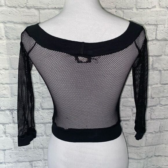 Chesley women netted 3/4 sleeve scoopneck crop top black - Picture 7 of 9